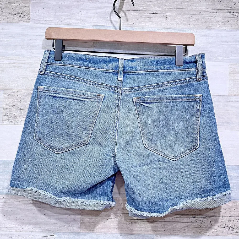 LOFT Cuffed Denim Midi Shorts Light Wash Distressed Stretch Denim Womens 26 2